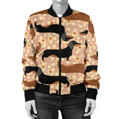 Dachshund Pattern Print Design 011 Women's Bomber Jacket