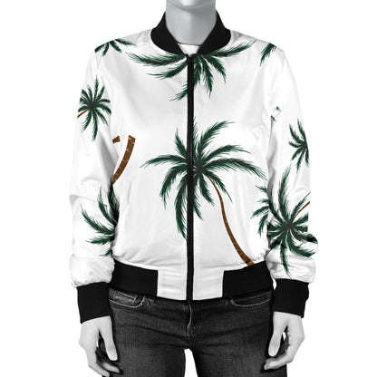 Palm Tree Pattern Print Design PT07 Women Bomber Jacket