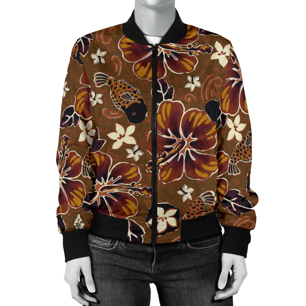 Hawaiian Themed Pattern Print Design H01 Women Bomber Jacket
