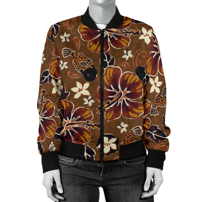 Hawaiian Themed Pattern Print Design H01 Women Bomber Jacket