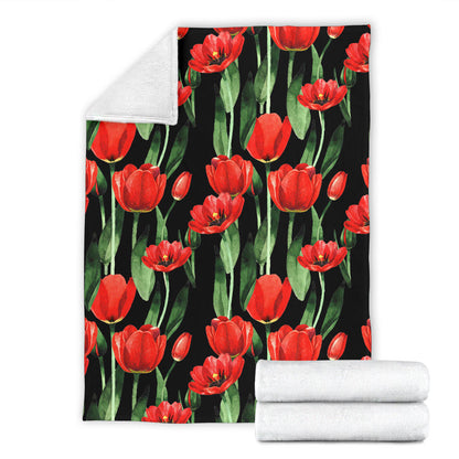 Tulip Red Pattern Print Design TP03 Fleece Blanket