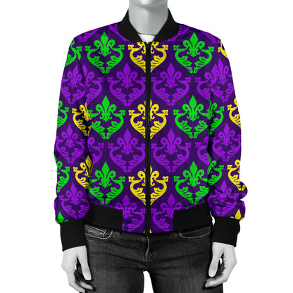 Mardi Gras Pattern Print Design 02 Women's Bomber Jacket