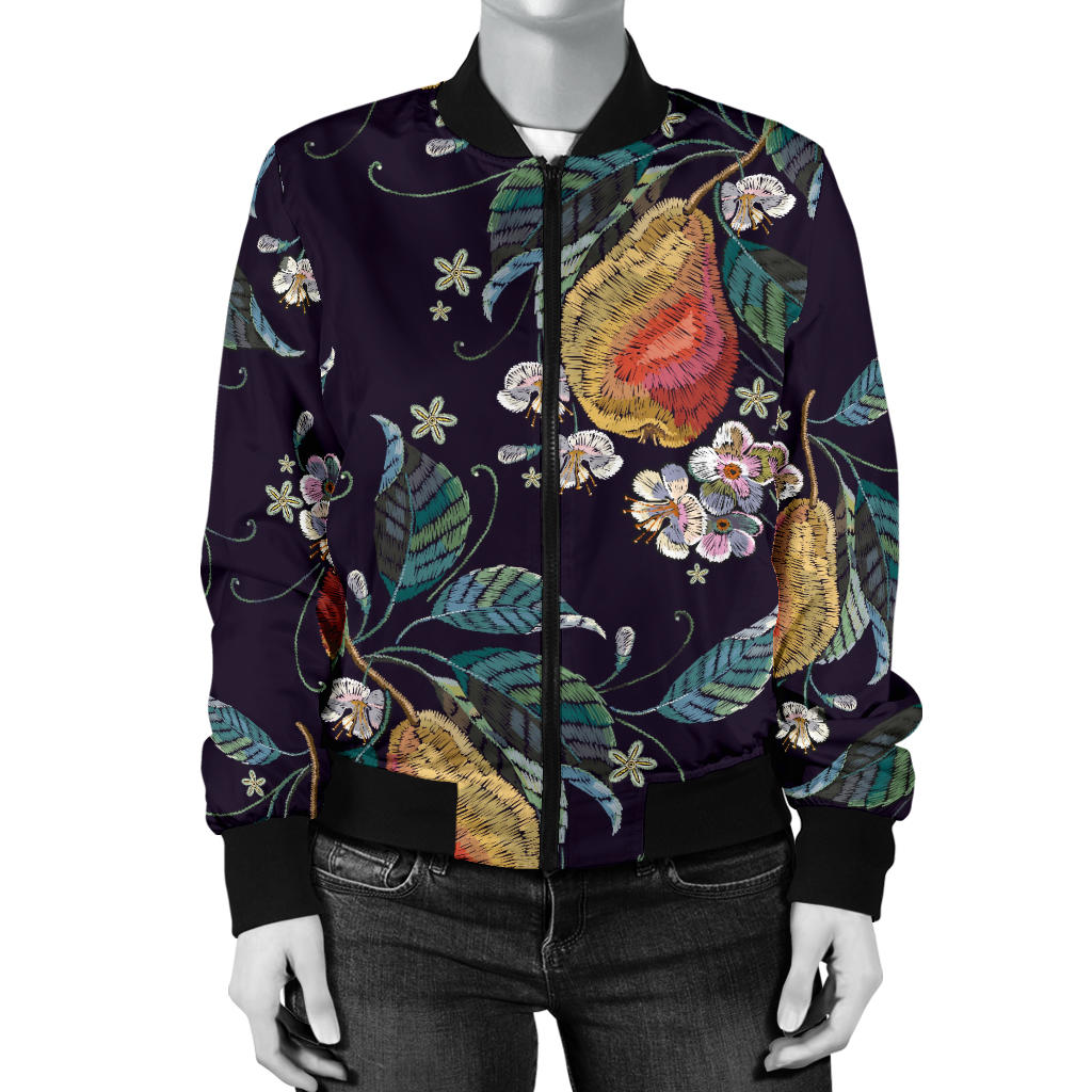 Pear Pattern Print Design PE02 Women Bomber Jacket