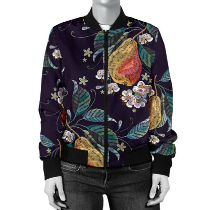 Pear Pattern Print Design PE02 Women Bomber Jacket