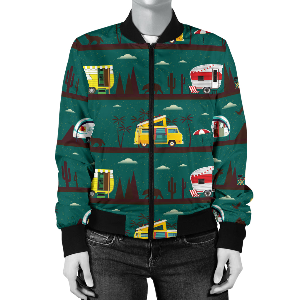 Camper Pattern Print Design 05 Women's Bomber Jacket