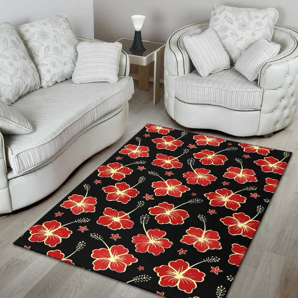 Red Hibiscus Pattern Print Design HB021 Area Rugs