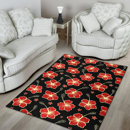 Red Hibiscus Pattern Print Design HB021 Area Rugs