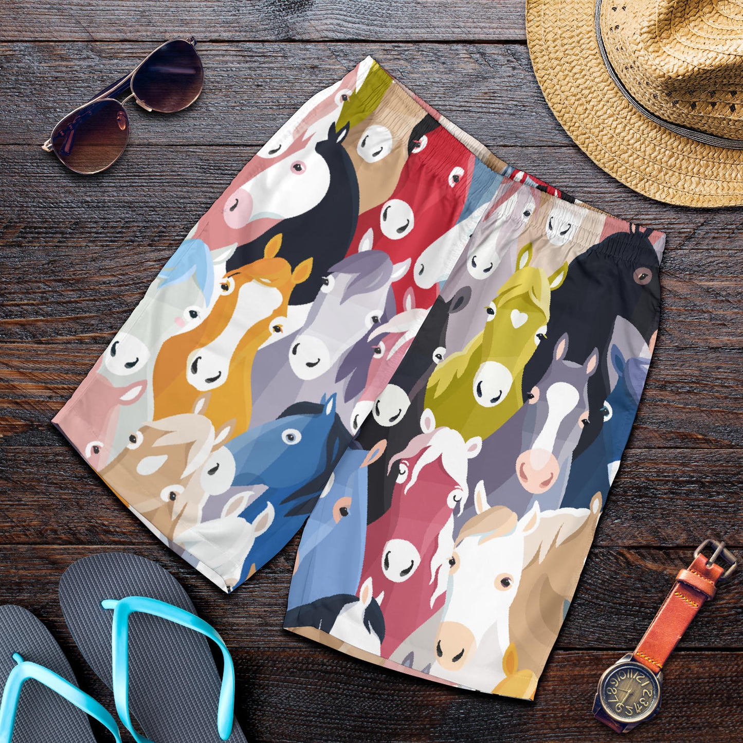 Colorful Horse Pattern Mens Shorts