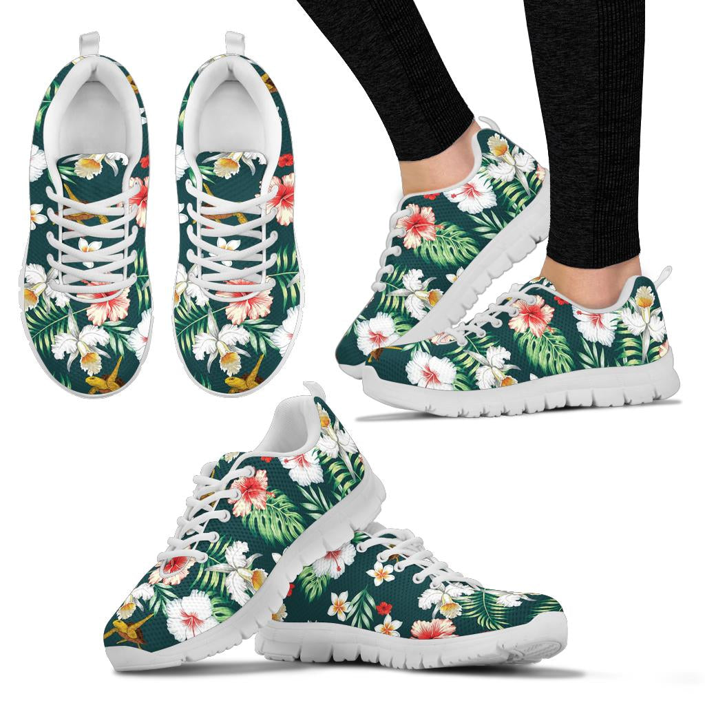Hawaiian Flower Design with SeaTurtle Print Sneakers White Bottom Shoes
