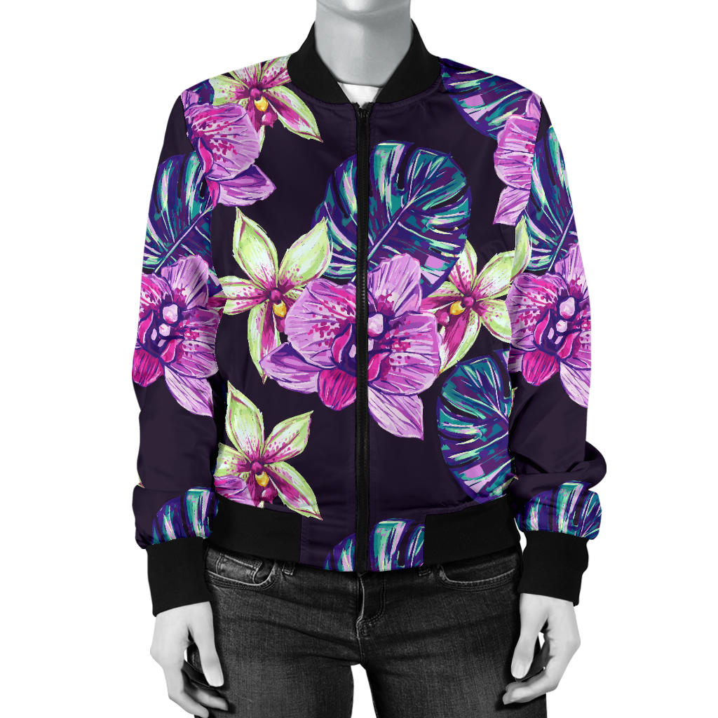 Orchid Pattern Print Design OR010 Women Bomber Jacket
