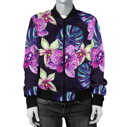 Orchid Pattern Print Design OR010 Women Bomber Jacket