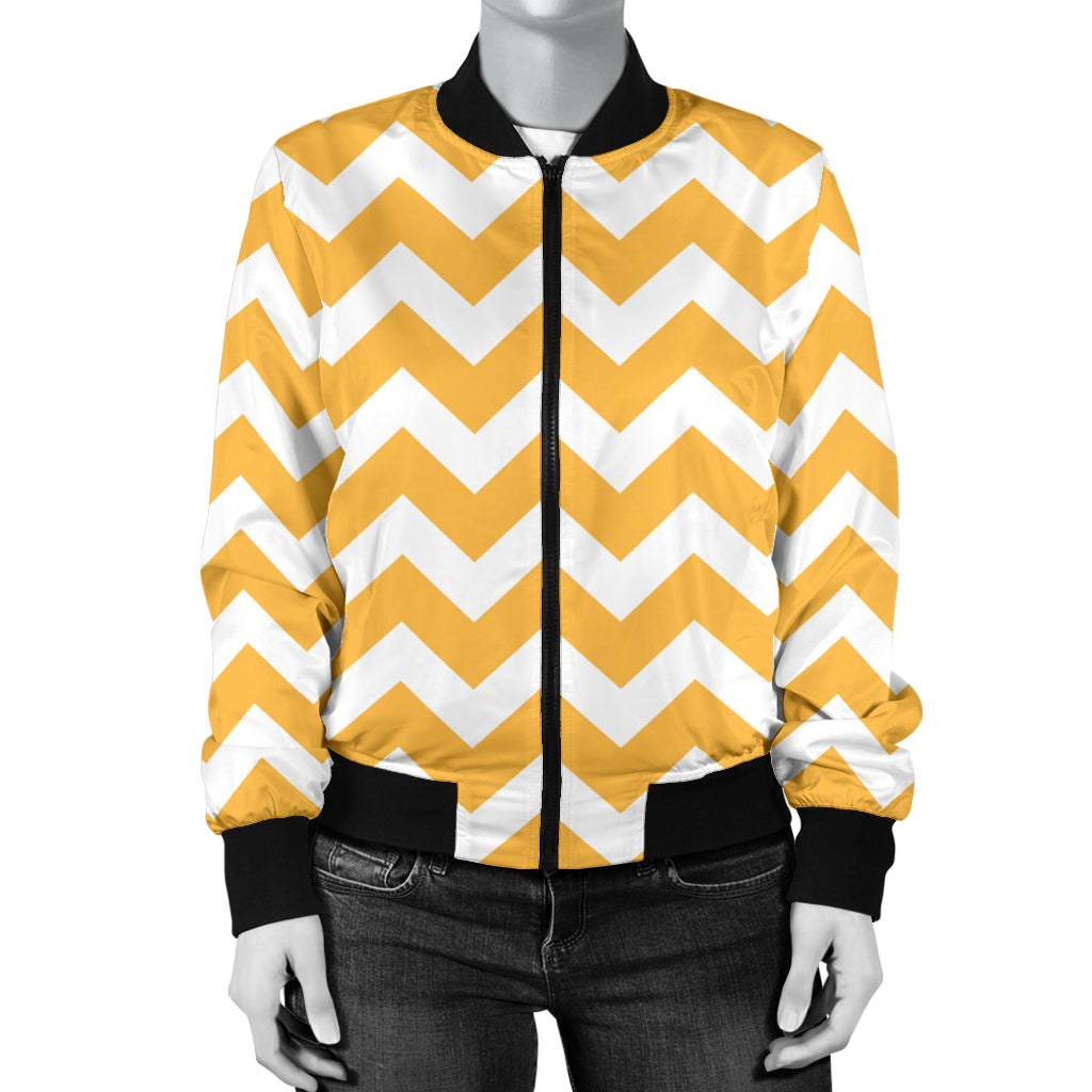 Chevron Orange Pattern Print Design 01 Women's Bomber Jacket