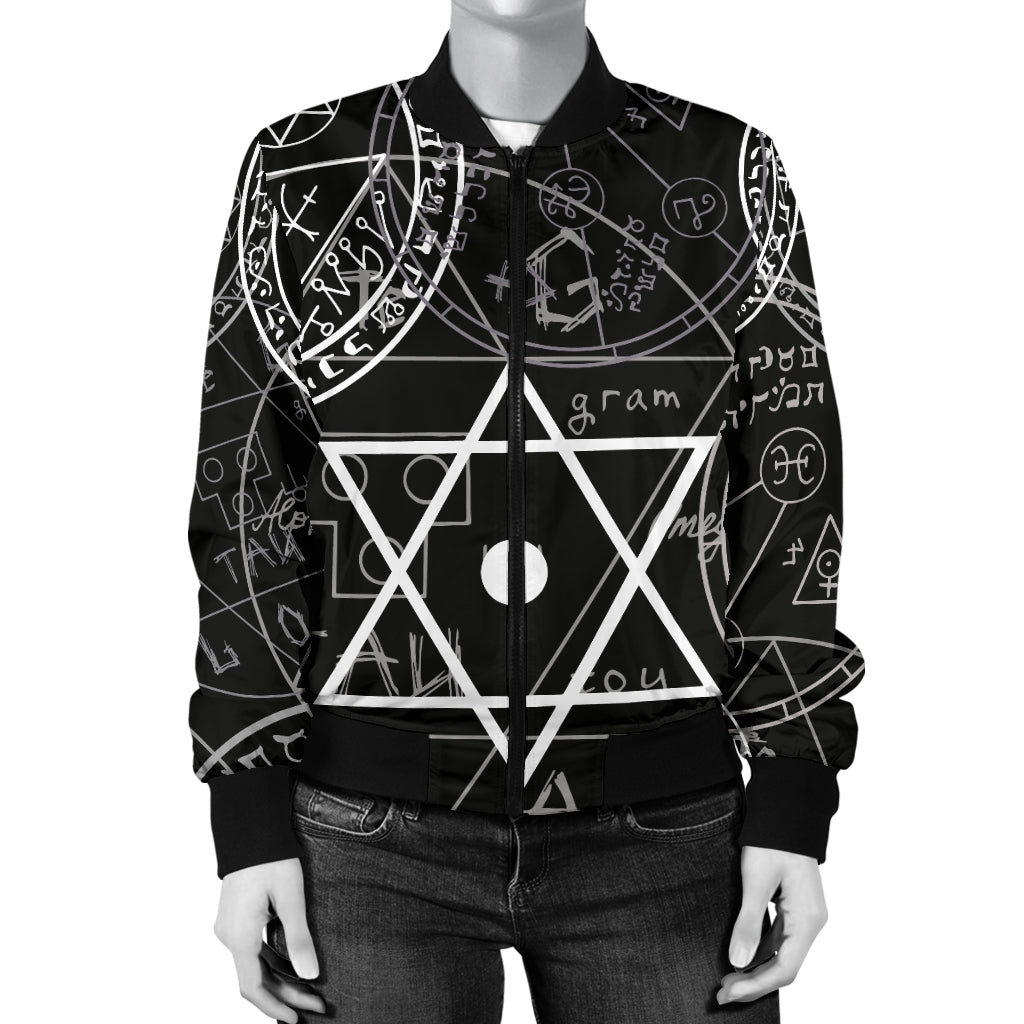 Pentagram Pattern Print Design A01 Women's Bomber Jacket