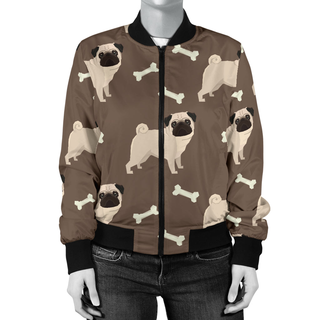 Pug Pattern Print Design A02 Women's Bomber Jacket