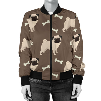 Pug Pattern Print Design A02 Women's Bomber Jacket