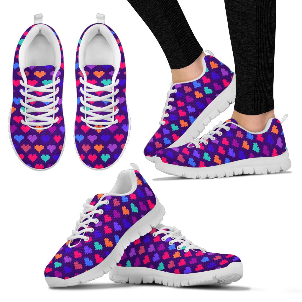 Heart Pixel Pattern Print Design HE03 Sneakers White Bottom Shoes