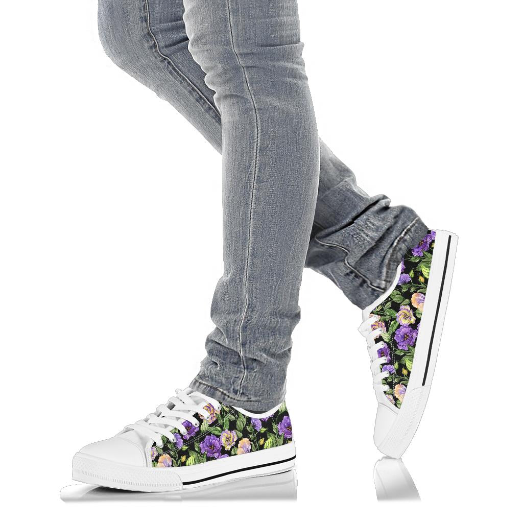 Lisianthus Pattern Print Design LT02 White Bottom Low Top Shoes