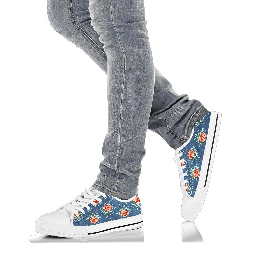 lotus Boho Pattern Print Design LO07 White Bottom Low Top Shoes