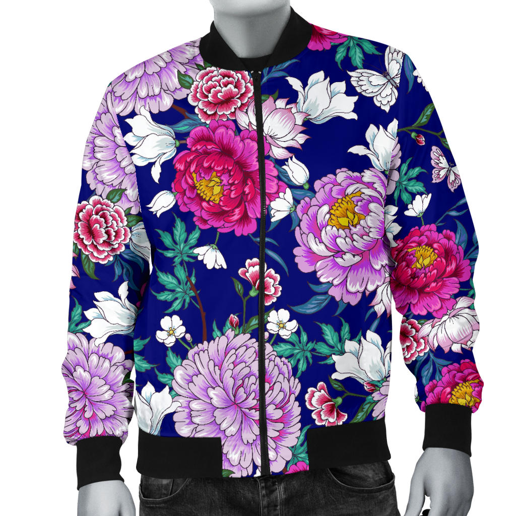 Dahlia Pattern Print Design DH013 Men Bomber Jacket