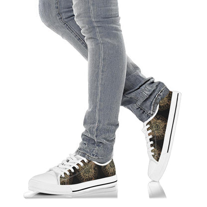 Gold Butterfly Ornamental White Bottom Low Top Shoes