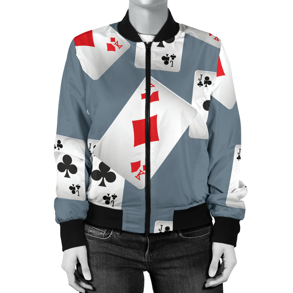 Poker Cards Pattern Print Design A05 Women's Bomber Jacket