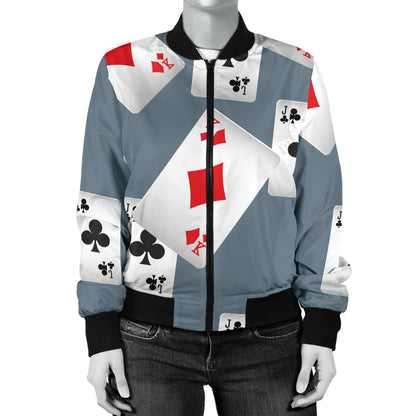 Poker Cards Pattern Print Design A05 Women's Bomber Jacket