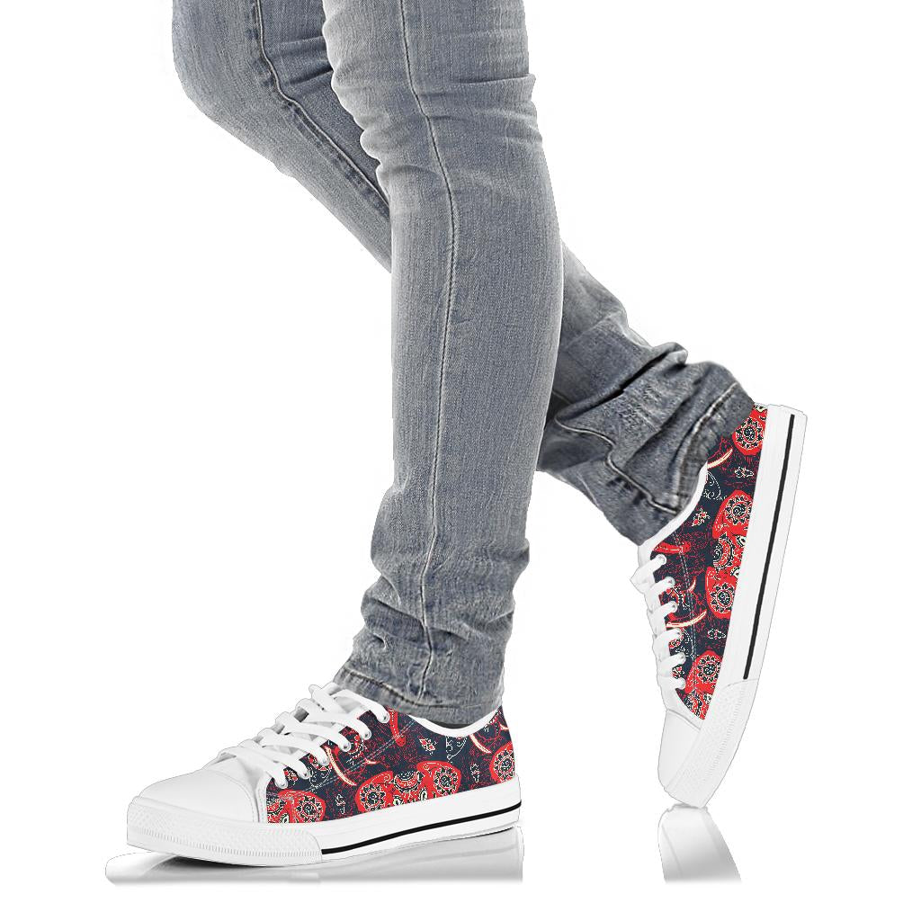 Red Indian Elephant Pattern White Bottom Low Top Shoes