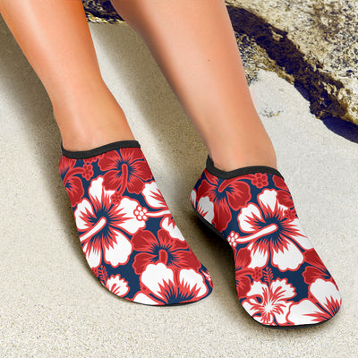 Red Hibiscus Pattern Print Design HB01 Aqua Water Shoes