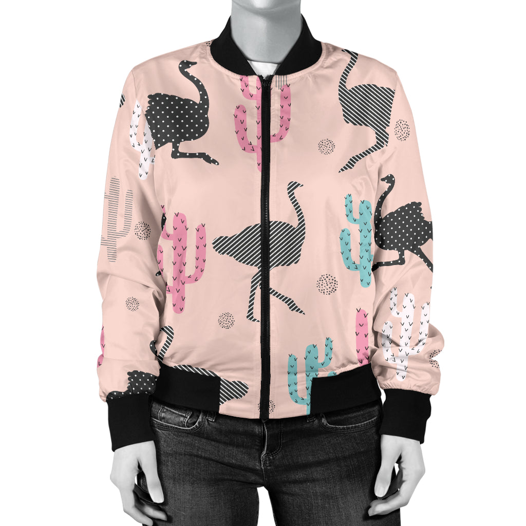 Ostrich Pattern Print Design 03 Women's Bomber Jacket