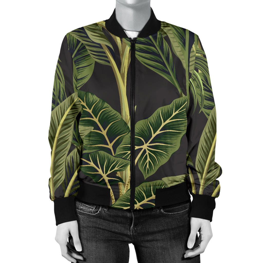Banana Leaf Pattern Print Design BL04 Women Bomber Jacket