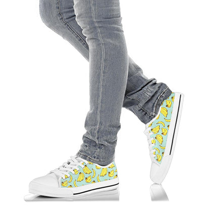 Banana Pattern Print Design BA04 White Bottom Low Top Shoes