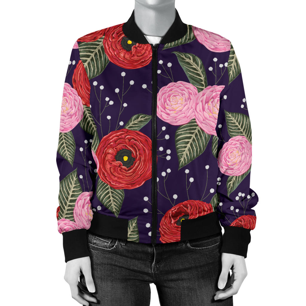 Camellia Pattern Print Design CM02 Women Bomber Jacket