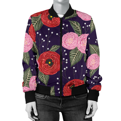 Camellia Pattern Print Design CM02 Women Bomber Jacket