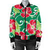 Red Hibiscus Pattern Print Design HB019 Women Bomber Jacket