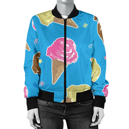 Ice Cream Pattern Print Design 01 Women's Bomber Jacket