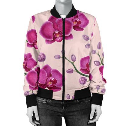 Orchid Purple Pattern Print Design OR04 Women Bomber Jacket