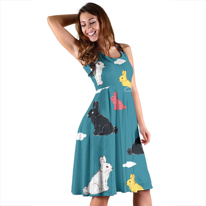 Rabbit Pattern Print Design RB014 Midi Dress