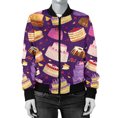 Cake Pattern Print Design 05 Women's Bomber Jacket
