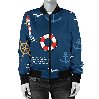 Nautical Pattern Print Design A06 Women's Bomber Jacket