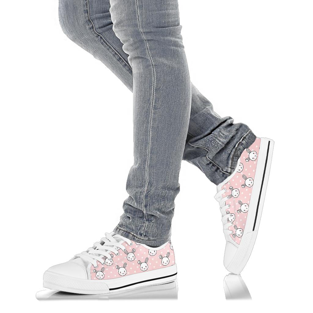 Rabbit Pattern Print Design RB02 White Bottom Low Top Shoes