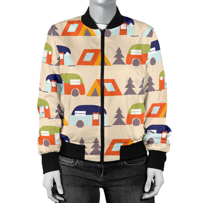 Camper Tent Pattern Print Design 03 Women's Bomber Jacket