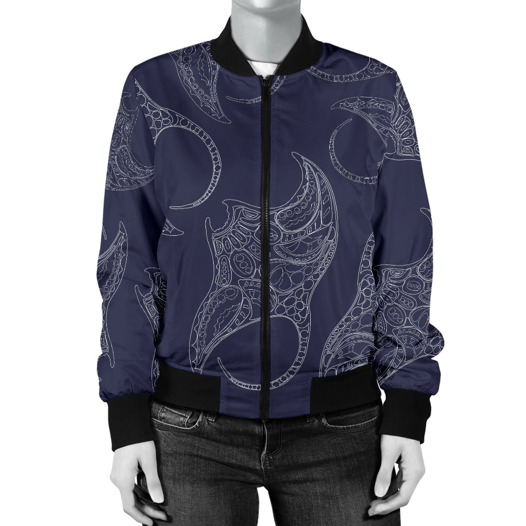 Manta Ray Pattern Print Design 01 Women's Bomber Jacket