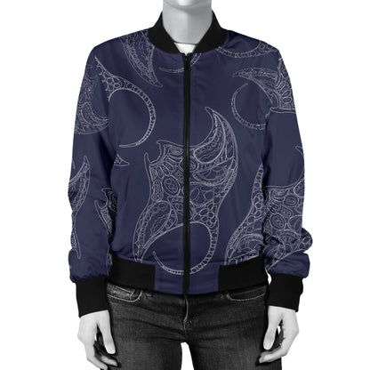 Manta Ray Pattern Print Design 01 Women's Bomber Jacket