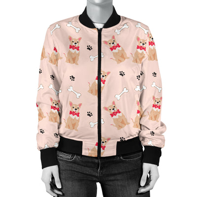 Chihuahua Pattern Print Design 04 Women's Bomber Jacket