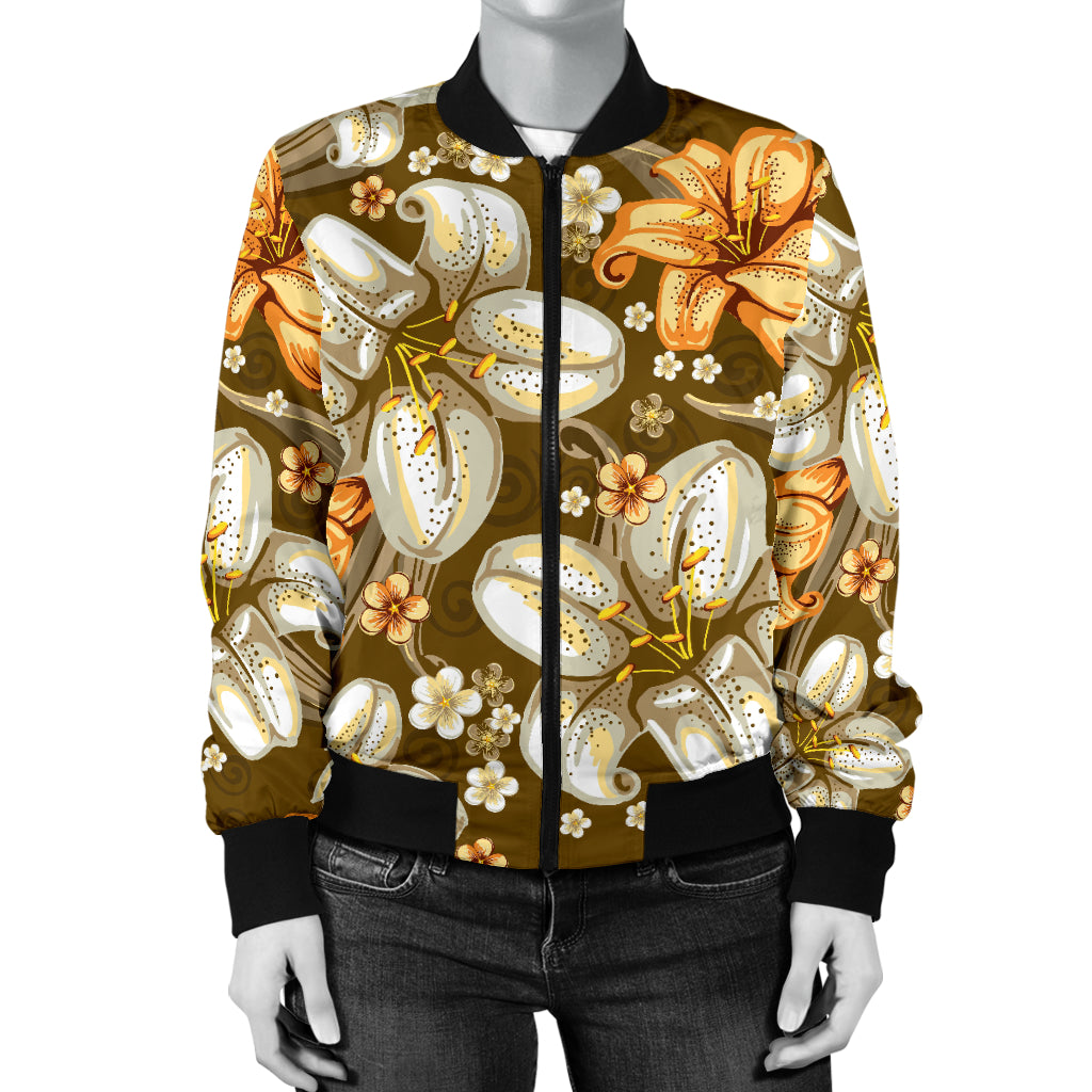 Lily Pattern Print Design 01 Women's Bomber Jacket