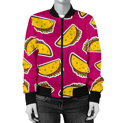 Taco Pattern Print Design TC01 Women Bomber Jacket