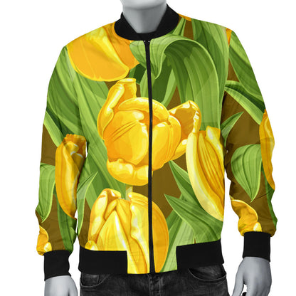 Tulip Yellow Pattern Print Design TP010 Men Bomber Jacket