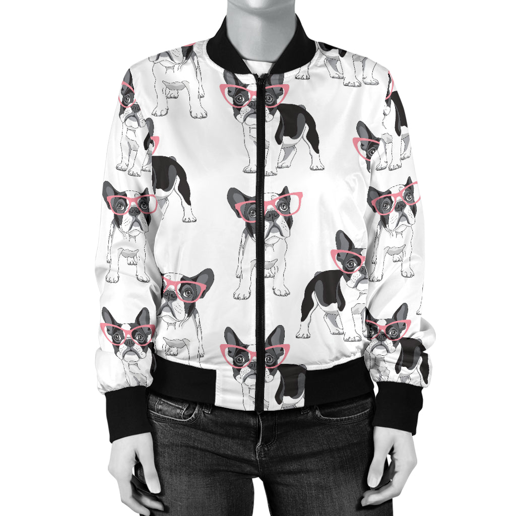 Boston Terrier Pattern Print Design 03 Women's Bomber Jacket