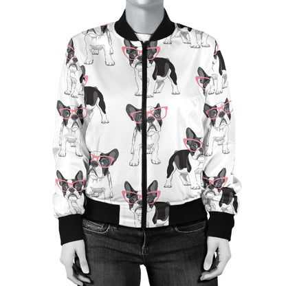Boston Terrier Pattern Print Design 03 Women's Bomber Jacket