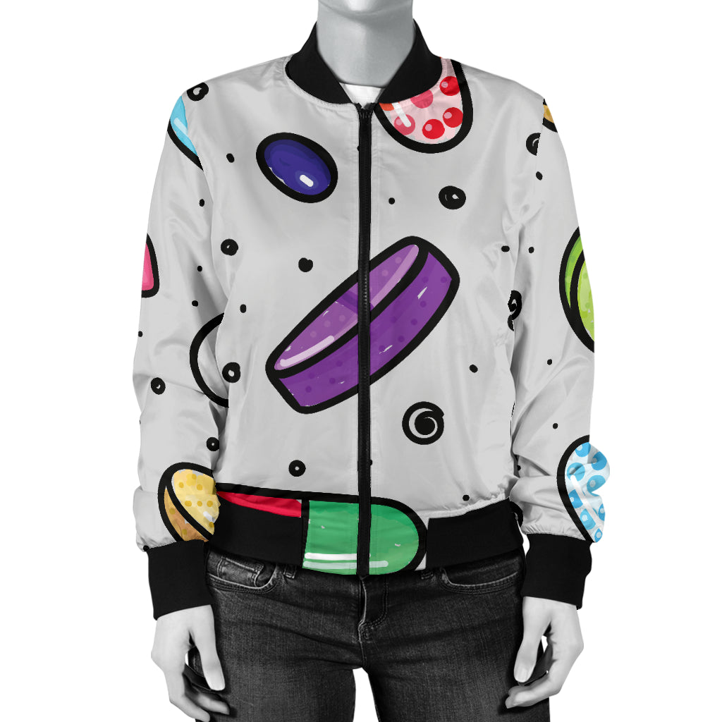 Pill Pattern Print Design A04 Women's Bomber Jacket